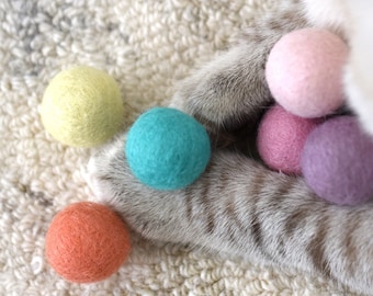 Handmade Interactive Cat Toys with Catnip, Pack of 6 Natural Wool 1" Felt Ball - Indoor Cat Toys - Pawlly Joylly