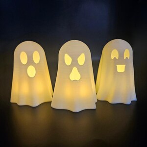 3D Printed Ghost Halloween Decoration with Tea Light Holder - Spooky LED Light-Up Indoor Décor