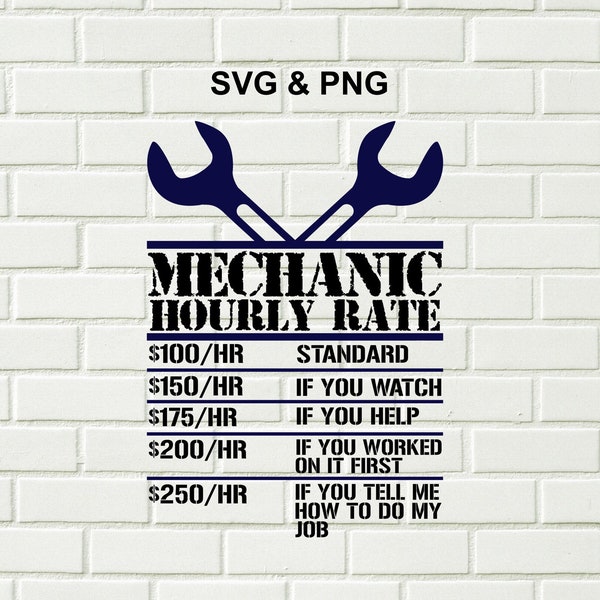 Mechanic Hourly Rate Svg Png / Mechanic Svg Png / Funny Mechanic Svg Png