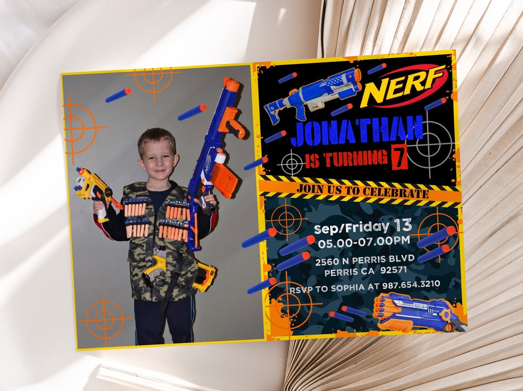 Editable Photo Nerf Birthday Invitation Template Printable Etsy