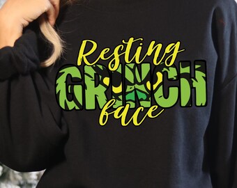 Resting Grinch Face PNG, Funny Grinch Christmas Sweater Design for Women, Grinchmas Sublimation, Ugly Christmas Sweatshirt Digital Download
