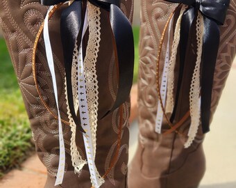 Black & Gold Cross Boot Bow Clips | Western Boot Accessories | Cowboy Boot Bows | Cowgirl Outfit | Rodeo Fashion | Country Concert