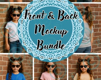 Kids Gildan T-Shirt Mockup Bundle | On-Model Shirt Mockups Front & Back | 9 Color Lifestyle Mockups | Girls Tee | Realistic Model Photos