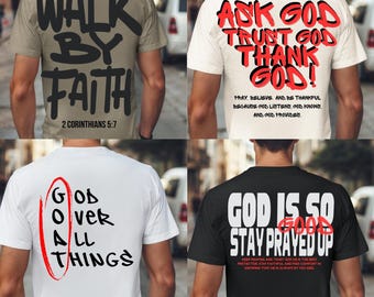 Mens Christian Shirt PNG Bundle | 4 Streetwear Designs | Walk by Faith, GOAT God Over All Things, Ask Trust Thank God, Stay Prayed Up