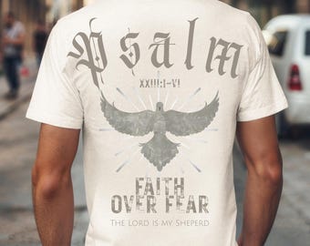 Psalm 23 Mens Shirt Design PNG | Christian Streetwear Back Graphic + Roman Numeral Pocket | Bible Verse T-Shirt Digital Download