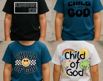 Kids Christian Shirt Design Bundle | Kingdom Kid & Child of God | Religious Bible Verse Jesus Sublimation | Faith Graphics | Dinosaur Theme