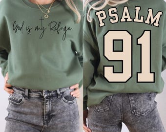 Psalm 91 Jersey Style PNG | God is My Refuge | Neutral Colors | Christian Minimalist Faith Shirt Design