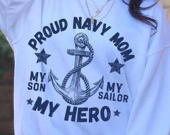 Proud Navy Mom Anchor Shirt Design PNG | Military Family Digital Download | US Navy Mom Sublimation Design | Patriotic Anchor PNG File
