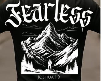 Fearless Christian Men’s PNG | Joshua 1:9 Bible Verse Shirt Design | Bold Faith Back Graphic + Pocket Cross | Men’s T-Shirt Download