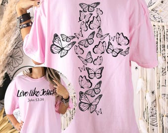Butterfly Cross Love Like Jesus PNG Bundle | Christian Shirt Sublimation Design | Faith Religious Bible Verse Graphics