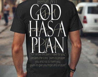 Jeremiah 29:11 PNG – “God Has A Plan” Christian Shirt Design • Front & Back  • Mens Womens Christian Tees• Transparent • Instant Download