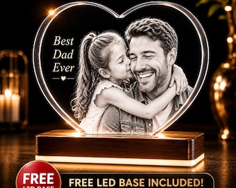 Personalized Heart 3D Crystal Photo Portrait, Custom K9 Crystal Light, Anniversary Gift