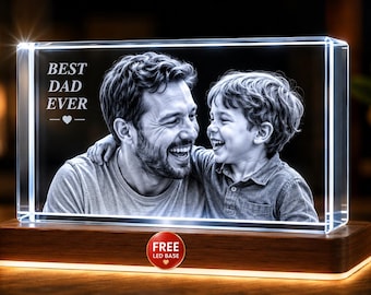 3D-kristallen foto-ets – Gepersonaliseerde K9-glazen aandenken (gratis led-voet)