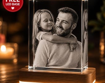 Spersonalizowany prezent ze zdjęciem 3D z kryształu z podstawą LED, spersonalizowany, grawerowany laserowo obraz pamiątkowy, prezent na rocznicę ślubu i urodziny