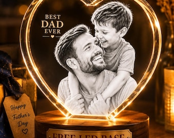 Personalized 3D Crystal Photo Gift, Custom Laser Engraved Picture Keepsake with LED Light Base, Memorial Anniversary Wedding Birthday Gift