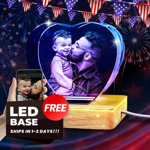 Free LED base 3D Crystal Photo Personalized Gifts for Dad, Mom, Women, Laser Etched Picture, Engraved crystal, Anniversary, valentine Gifts