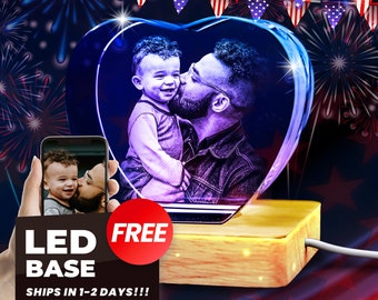 Photo cristal 3D à base de LED gratuite, cadeaux personnalisés pour papa, maman, femme, image gravée au laser, cristal gravé, anniversaire, cadeaux de la Saint-Valentin