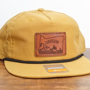 Oregon Leather Patch Rope Hat | State of Oregon Grandpa Hat, Real Leather Patch, OR Hat, PNW Hat, Oregon Retro Rope Hat, Oregon Gift Hat