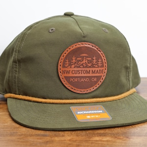 Custom Leather Patch Rope Hats | Richardson 256 Umpqua Style Logo Hats Made with Real Leather, Engraved Business Hats, Branded Company Hats