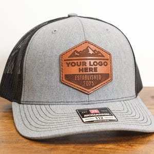Leather Patch Trucker Hats | Richardson 112 Custom Logo Hats Made with Real Leather, Engraved Business Hats, Company Hats, Custom Hats