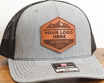 Leather Patch Trucker Hats | Richardson 112 Custom Logo Hats Made with Real Leather, Engraved Business Hats, Company Hats, Custom Hats