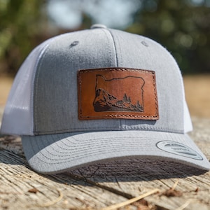 Oregon Leather Patch Trucker Hat | PNW State of Oregon Hat, Custom State Trucker Cap, Real Leather PNW Patch Hat