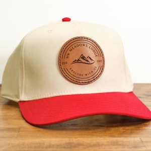 Logo Leather Patch Hat | Vintage Style 90s Snapback Engraved with Custom Design, Company Business Hats, Branded Hats, Real Leather Patches