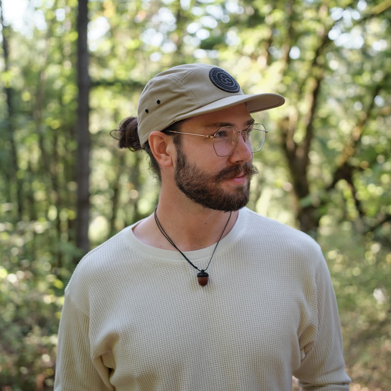 Custom Logo 5 Panel Leather Patch Hat Khaki