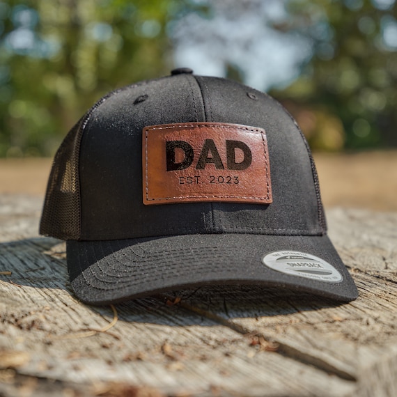 Dad Est 2024 Leather Patch Trucker Hat Personalized Dad Hat for