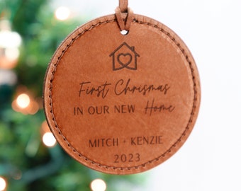 First Christmas in New Home Leather Ornament | 2023 New House Custom Ornament, Personalized Real Leather Ornament, First Home Gift