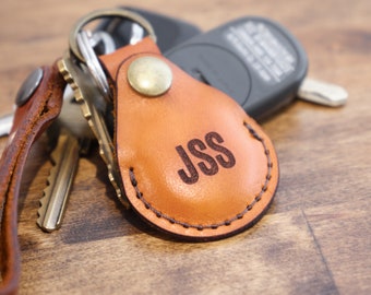 Leather Guitar Pick Holder Key Chain | Personalized Guitar Pick Case Made From Real Tan Leather, Custom Guitar Pick Keychain Gift