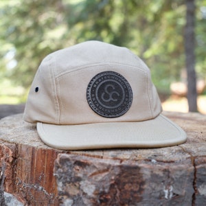 Custom Circle Patch Leather Five Panel Camp Hat Personalized with Logo