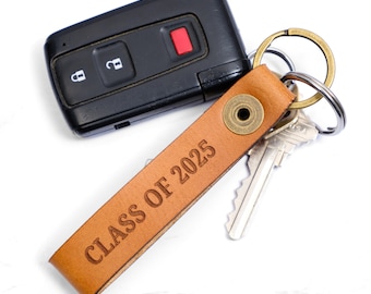 Custom Graduation Gift Leather Keychain | Real Leather Key Chain Class of 2026 Gift, Graduate Gift, Engraved Keychain, Grad Gift