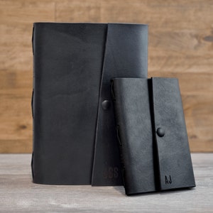 Black Leather Personalized Journal | Handmade Leather Bound Journal Made from Real European Leather, Custom Notebook, Engraved Journal