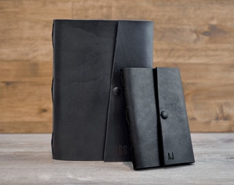 Black Leather Personalized Journal | Handmade Leather Bound Journal Made from Real European Leather, Custom Notebook, Engraved Journal