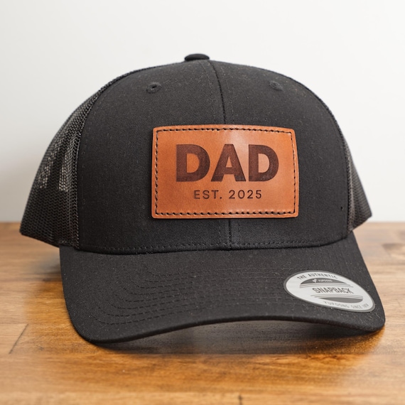 Dad Est 2026 Leather Patch Trucker Hat | Personalized Dad Hat for Fathers Day Gift or New Dad Gift, Made in USA