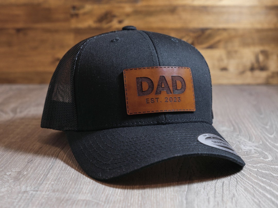 Dad Est 2023 Leather Patch Trucker Hat Personalized Dad Hat Etsy