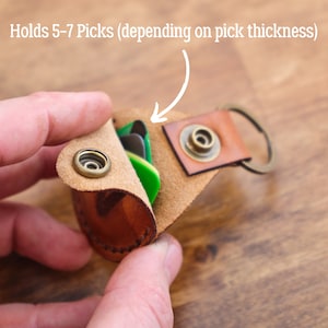 Engraved Guitar Pick Holder Keychain Made From Real Leather