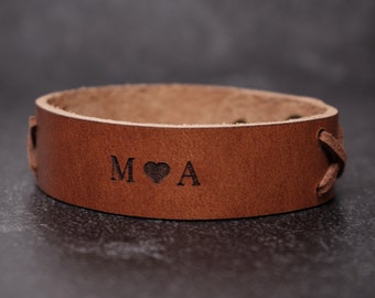 Custom Leather Bracelet | Real Leather Engraved Bracelet for Couples Gift or 3rd Anniversary Gift, Handmade Personalized Name Bracelet