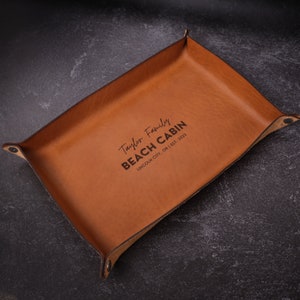 Large Rectangle Catchall Tray | Handmade Italian Leather Valet Tray with Personalized Engraving, Housewarming Gift, Coffee Table Tray