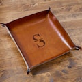 Monogrammed Catch All Tray Brown | Handmade Real Leather Personalized Valet Tray, Engraved Catchall Tray for Men, Custom Desk Organizer Tray