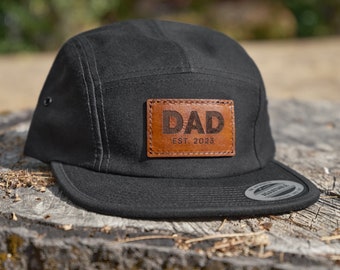 New Dad Gift 5 Panel Hat | Dad Est 2024 5 Panel Cap with Leather Patch for Father's Day, Baby Announcement, New Father Gift