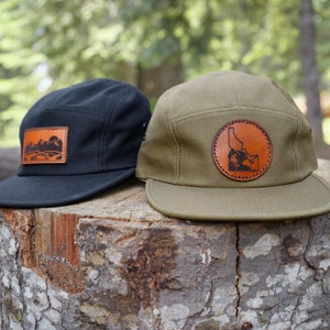 Custom Logo 5 Panel Hat | Stitched Real Leather Patch Five Panel Cap Personalized with Your Business or Company Logo, Bulk Business Hats