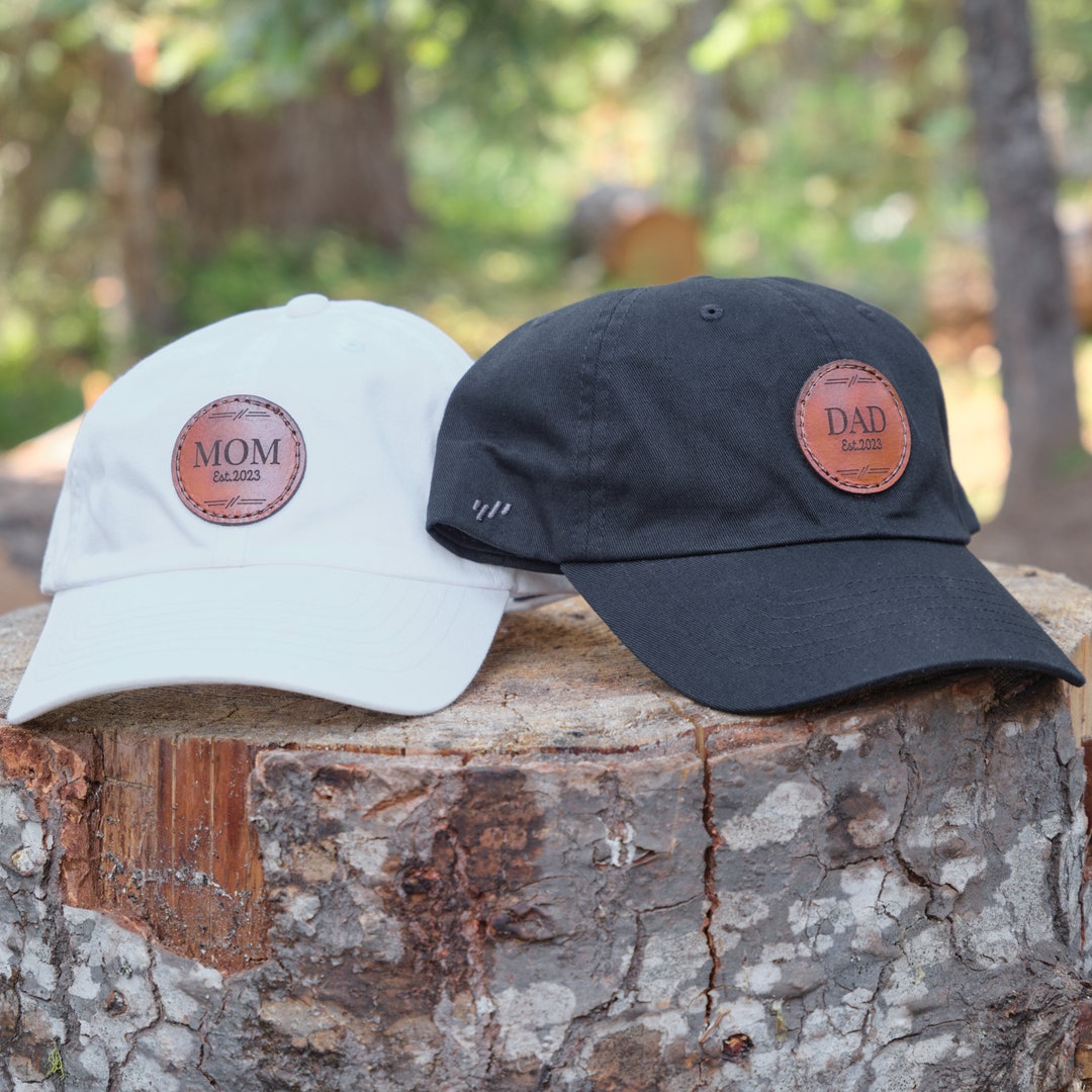 Mom and Dad Custom Unstructured Hats Real Leather Patch Mom & Dad Est