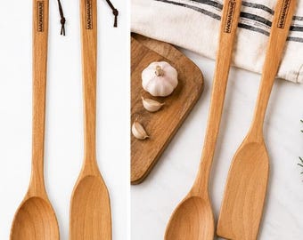 18” Wooden Spoon & Spatula Set - Acacia Wood Cooking Utensils - Extra Long Gumbo and Jambalaya Stirring Set - Rustic Farmhouse Kitchen Tools