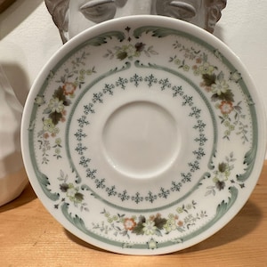 Set of 3 Royal Doulton Saucer / Bone China / Provencal Pattern / 6 1/4&quot; / Green & Yellow Floral Design