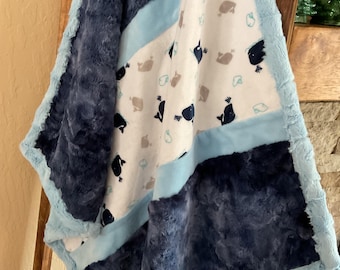 Cozy Handmade Baby Boy Minky Quilt Blue Whales
