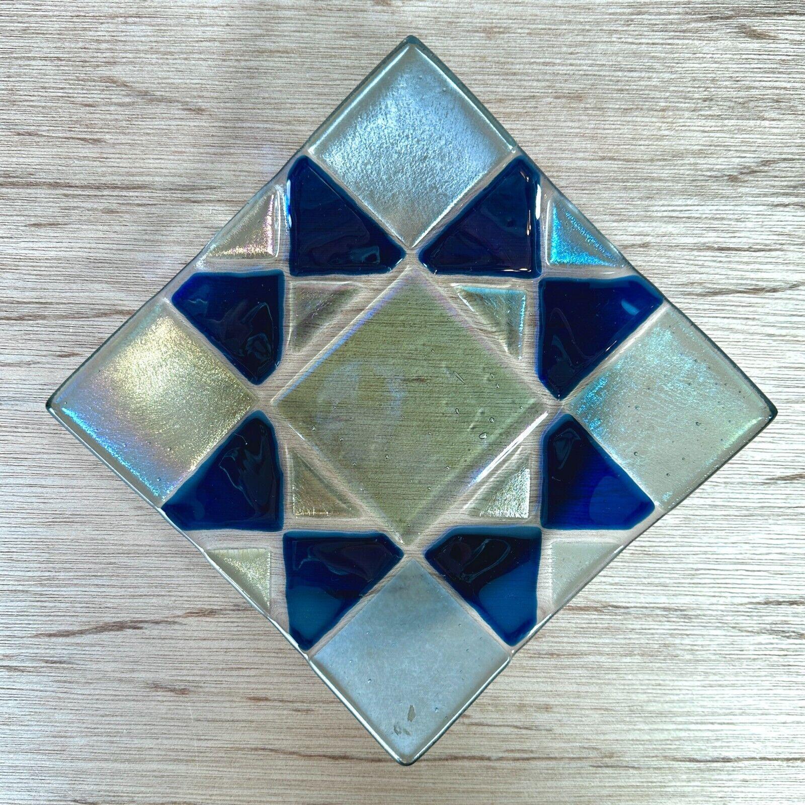 Fused Dichroic Art Glass Trinket Dish Bowl Square Iridescent  display picture 2