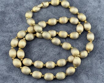 Vintage Trifari Brushed Gold-tone Oval Ball Bead Necklace Metal Signed 12" AS IS