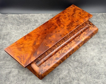 Thuya Burl Wood Desk Box Hinged Stationary Pen Decor Trinket Brown Rare OOAK VTG